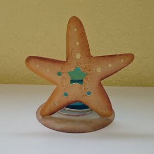 Orange And Blue Starfish Metal Candle Holder